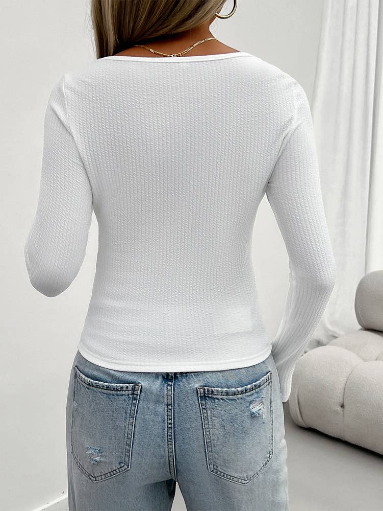 WOMEN'S SLIM-FIT U-NECK LONG SLEEVE TOP