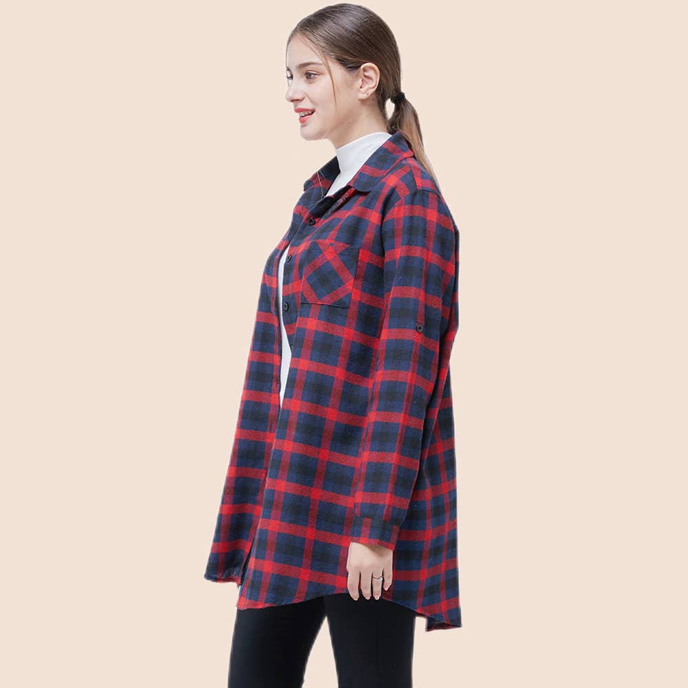 LONG CASUAL PLAID SHIRT LONG SLEEVE SHIRT WOMEN