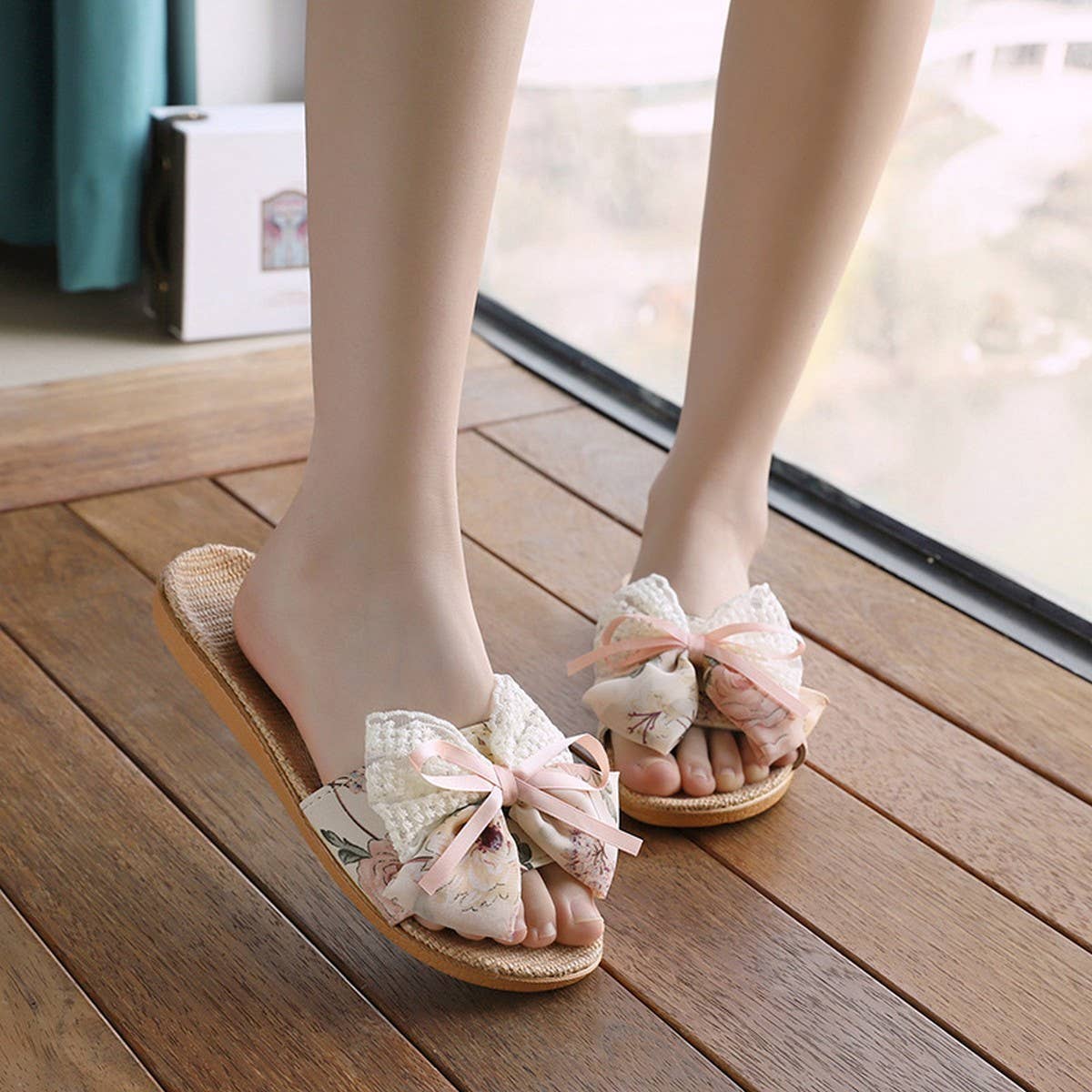 Cute Bow Linen Slippers for Home & Office