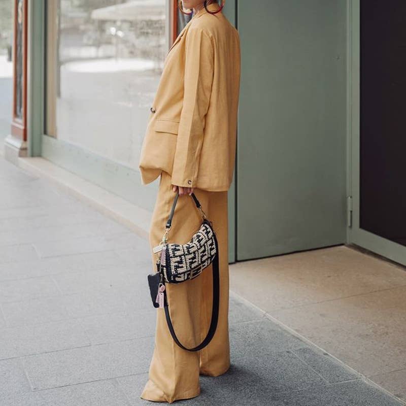 SOLID COLOR SUIT WIDE-LEG PANTS TWO-PIECE SET