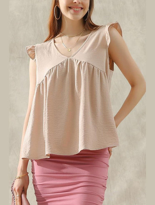 V NECK RUFFLE SLEEVE TOP