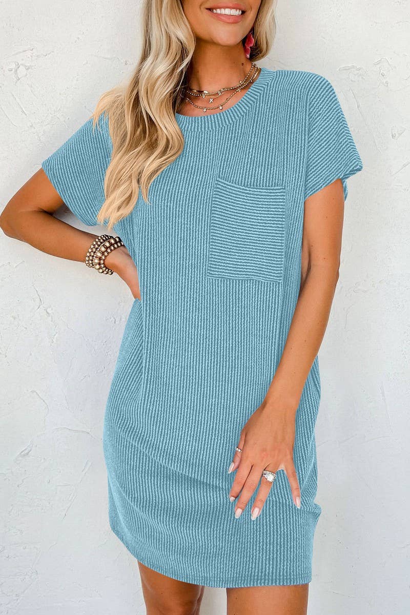 CWDSD10611_SUMMER CASUAL CONTRASTING WAVE STRIPED DRESS