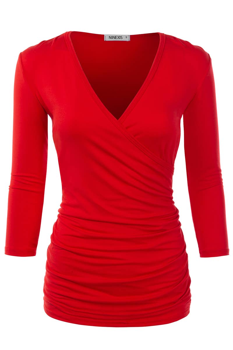 WOMEN SOLID V NECK SHIRT_CWTTL1404