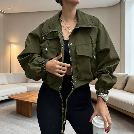 Short large lapel zipper jacket