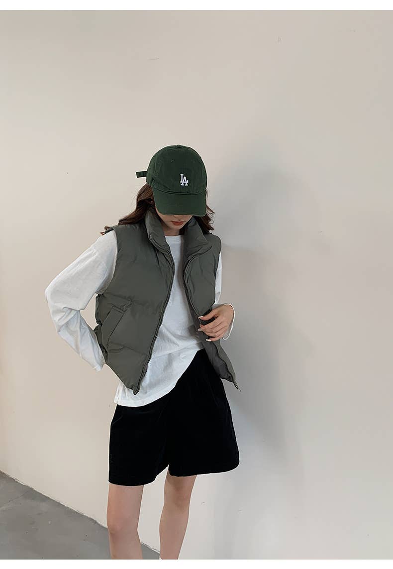 Solid-color stand-up collar thickened waistcoat