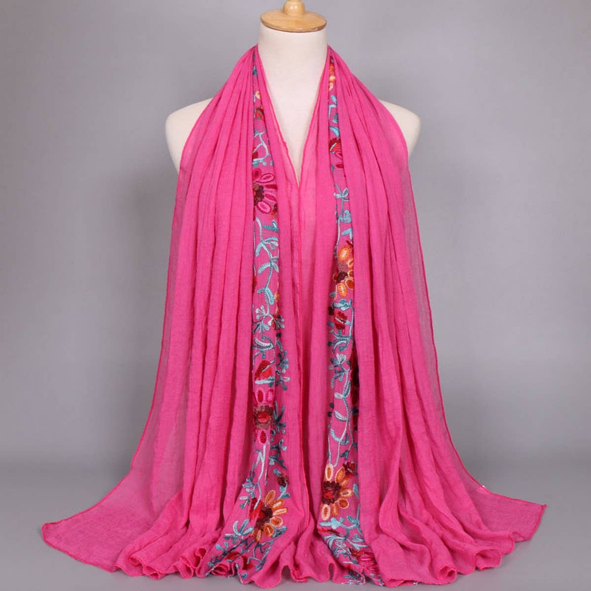 EMBROIDERED COTTON SCARF LONG VEIL SHAWL
