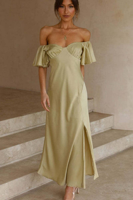 CWDMD5676_SEXY BACKLESS V-NECK SPLIT SHORT SLEEVE DRESS