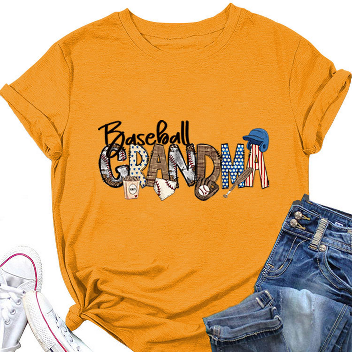 Casual Crew Neck Tee ?œBaseball Grandma??Shirt_CWTTSL0496
