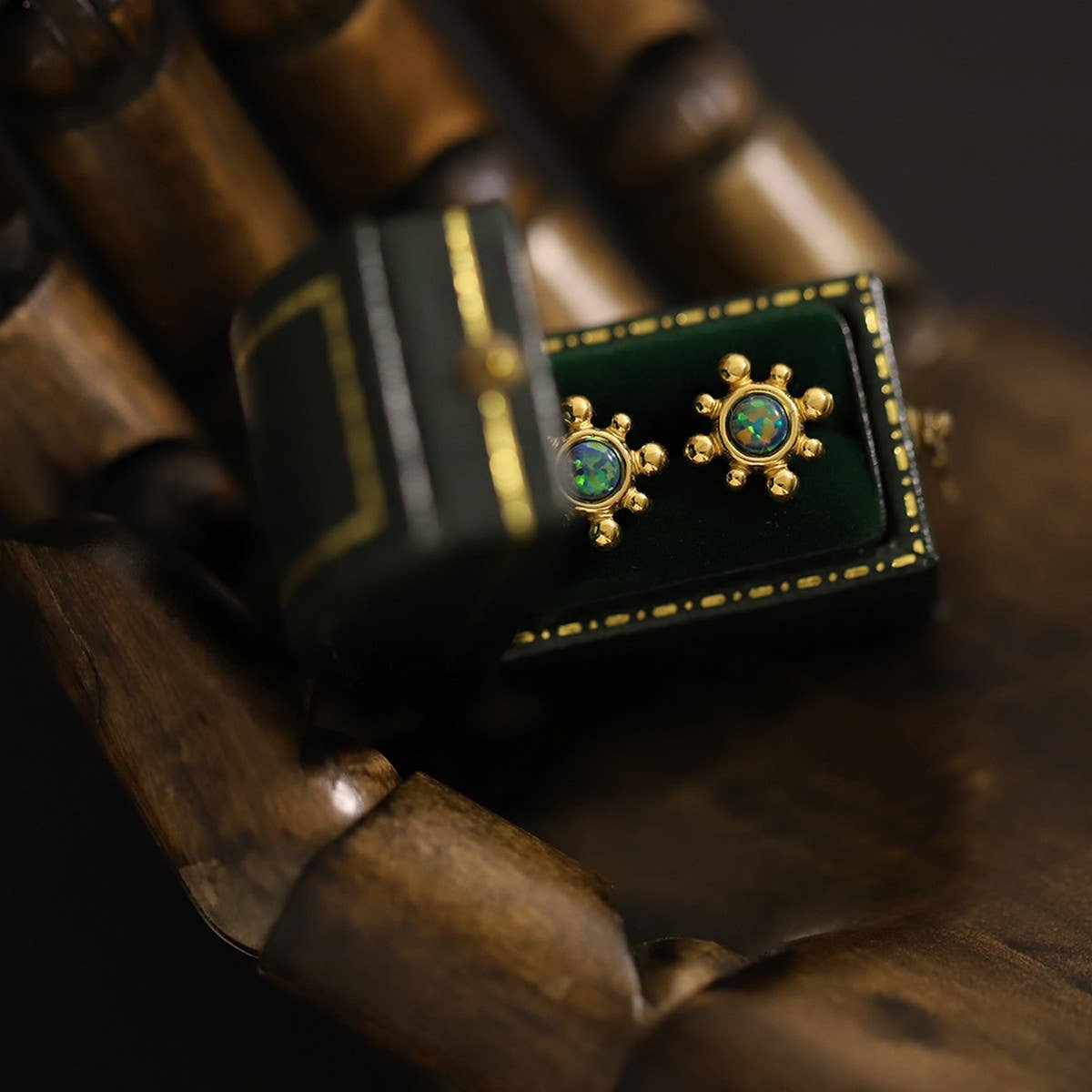 Opal Sunflower Stud Earrings Gold Electroplated_CWAJE5101