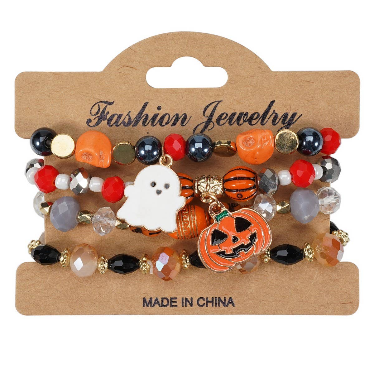 CWMM10432_HALLOWEEN GHOST PUMPKIN SKULL BEADED BRACELET