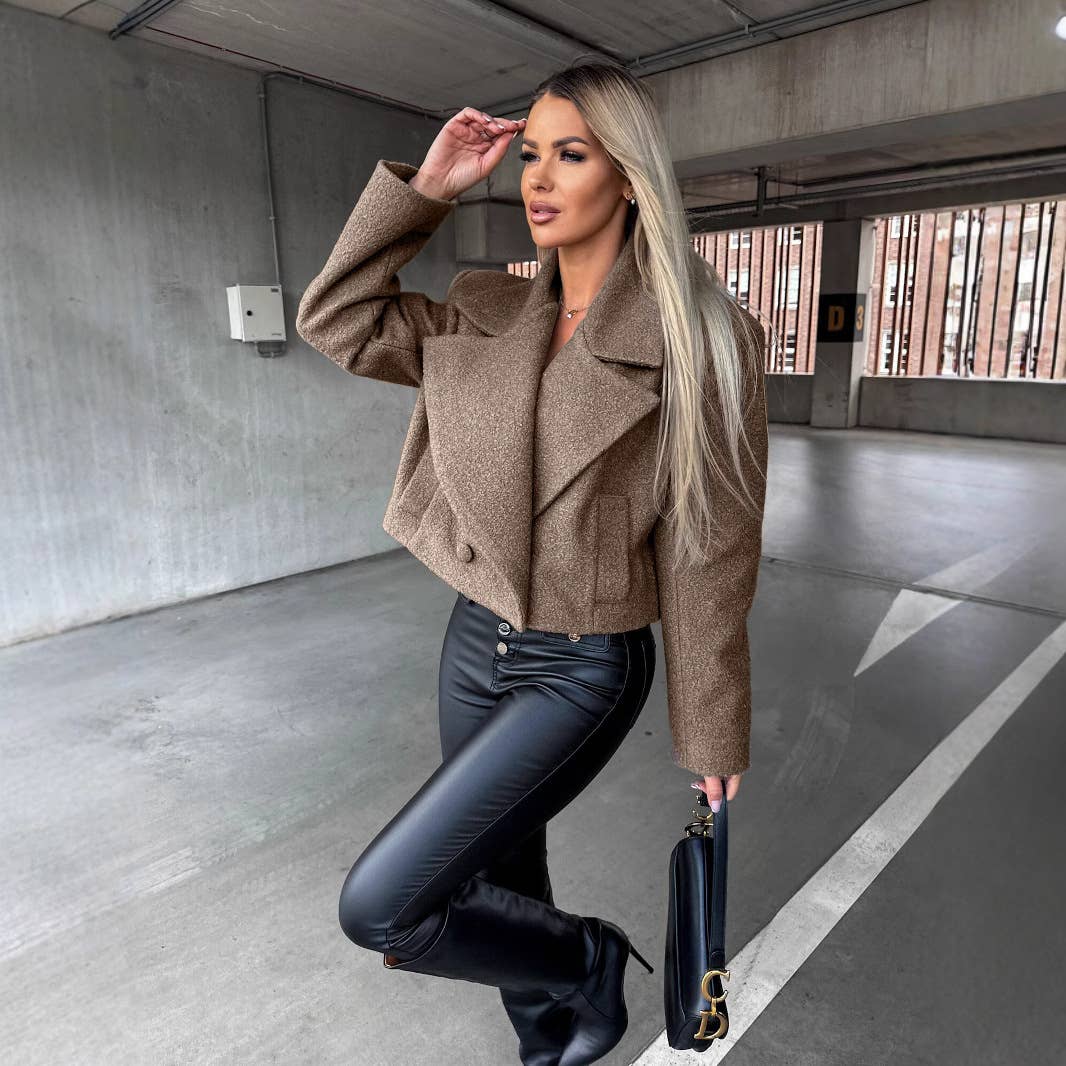 Wool oversized collar solid color coat