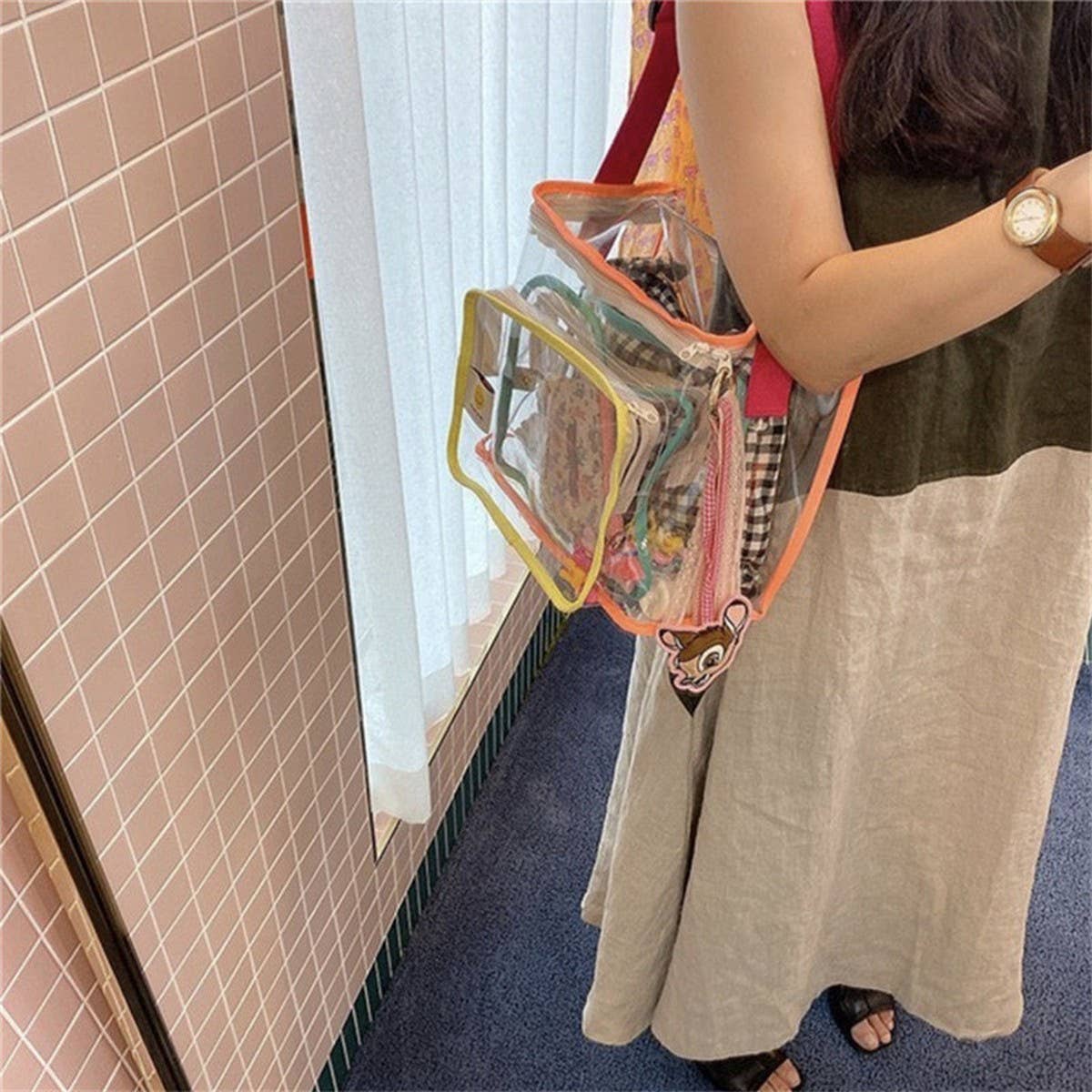 COLOR MATCHING TRANSPARENT BEACH BAG SHOULDER BAG_CWAB1921
