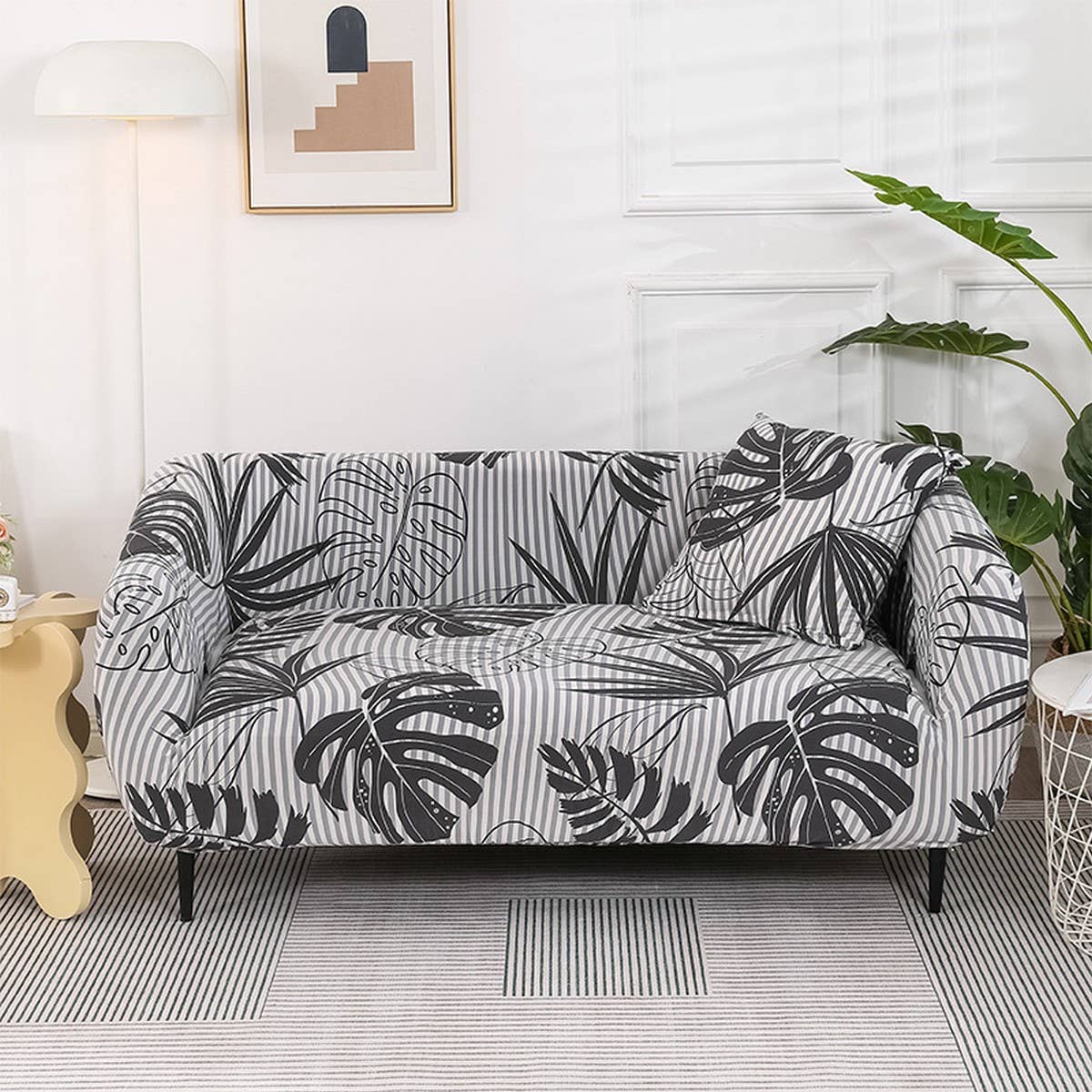 Printed Milk Silk Sofa Cover, Stretch & Full Fit_CWMM8325