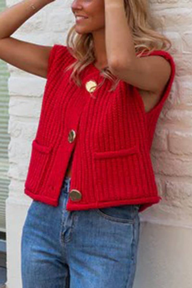 CWOCASL00069_CHUNKY KNIT SLEEVELESS VEST CARDIGAN