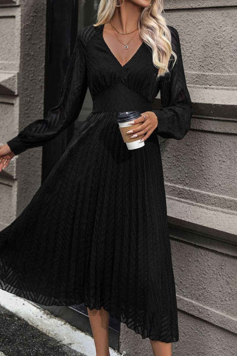 CWDMD4734_NEW LONG-SLEEVED SOLID COLOR HIGH-END DRESS