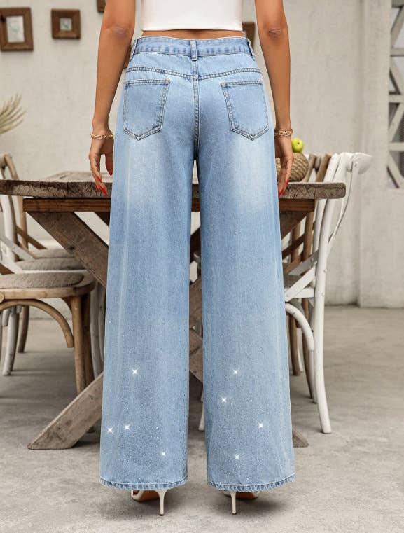 Low-waisted straight-leg,diamond wide-leg jeans