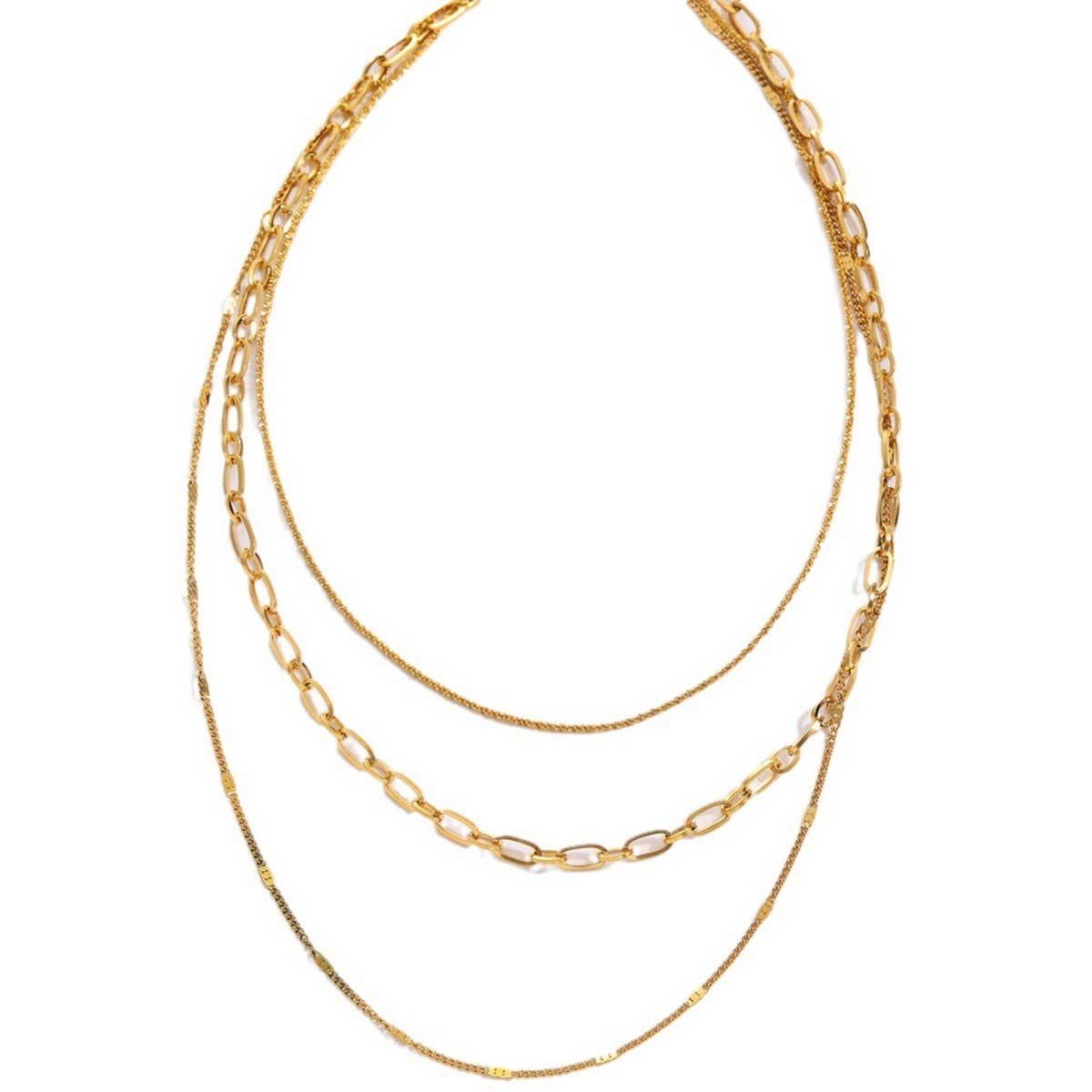 FASHIONABLE PRESSED PAPER CLIP THREE-LAYER NECKLACE