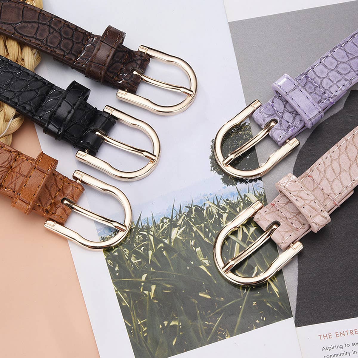 SIMPLE STONE PATTERN BUCKLE BELT_CWABE0590