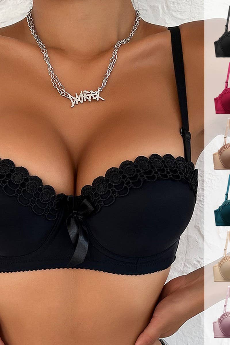 CWMU00277_EMBROIDERED BUTTERFLY UNDERWIRE PUSH UP BRA