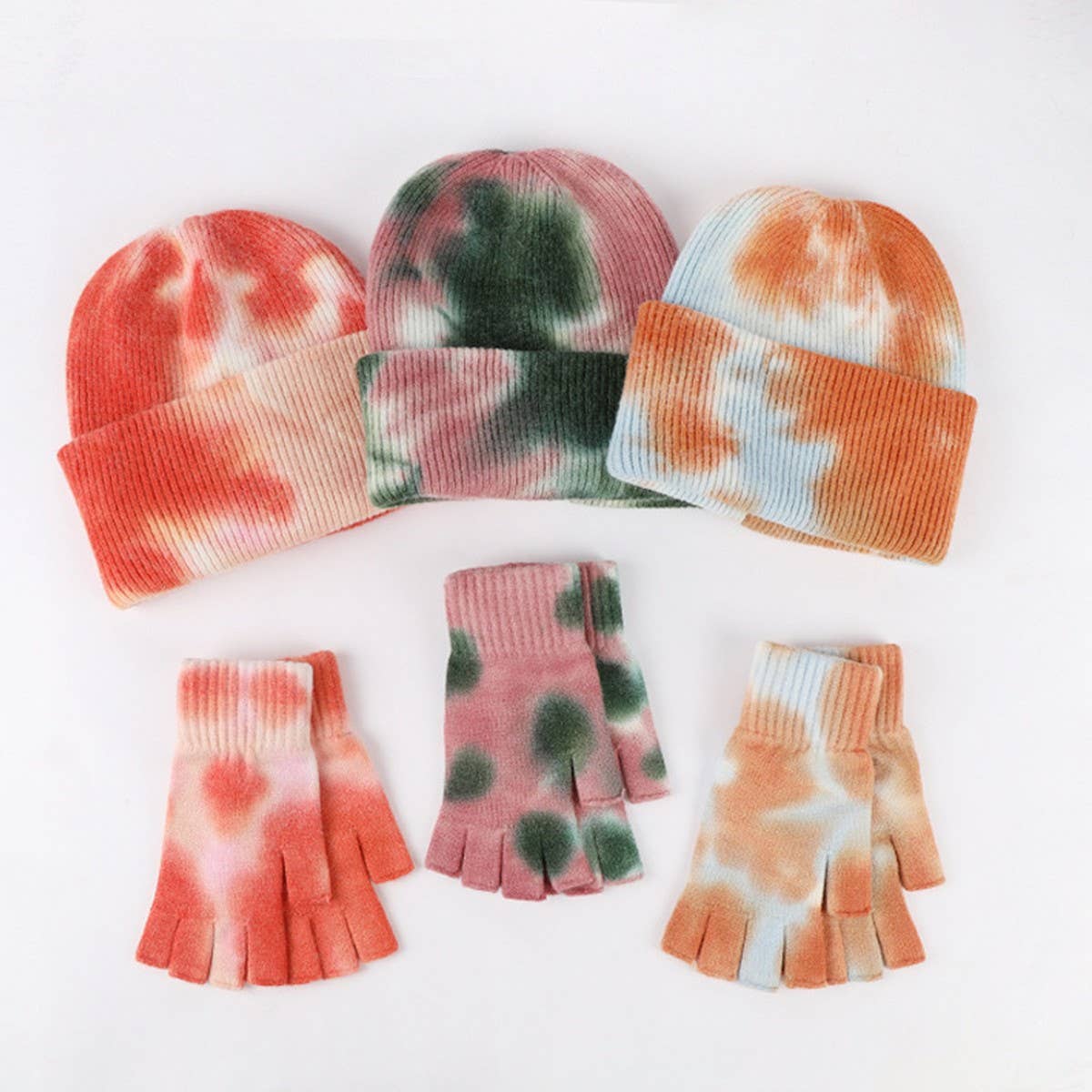 NEW WOOL TIE-DYE GLOVES AND HAT TWO-PIECE SET_CWMM2864