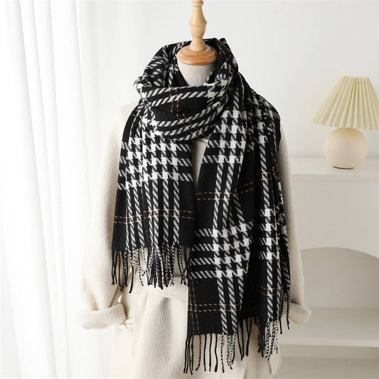 Retro Houndstooth Scarf with Soft Fringe_CWASC2755