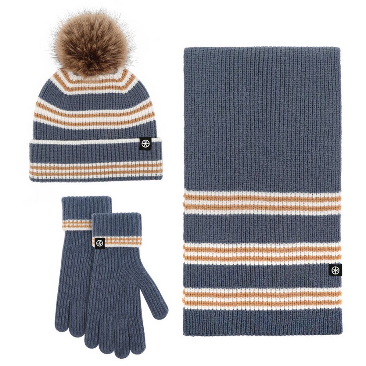 NEW KNITTED HAT, SCARF AND GLOVES THREE-PIECE SET