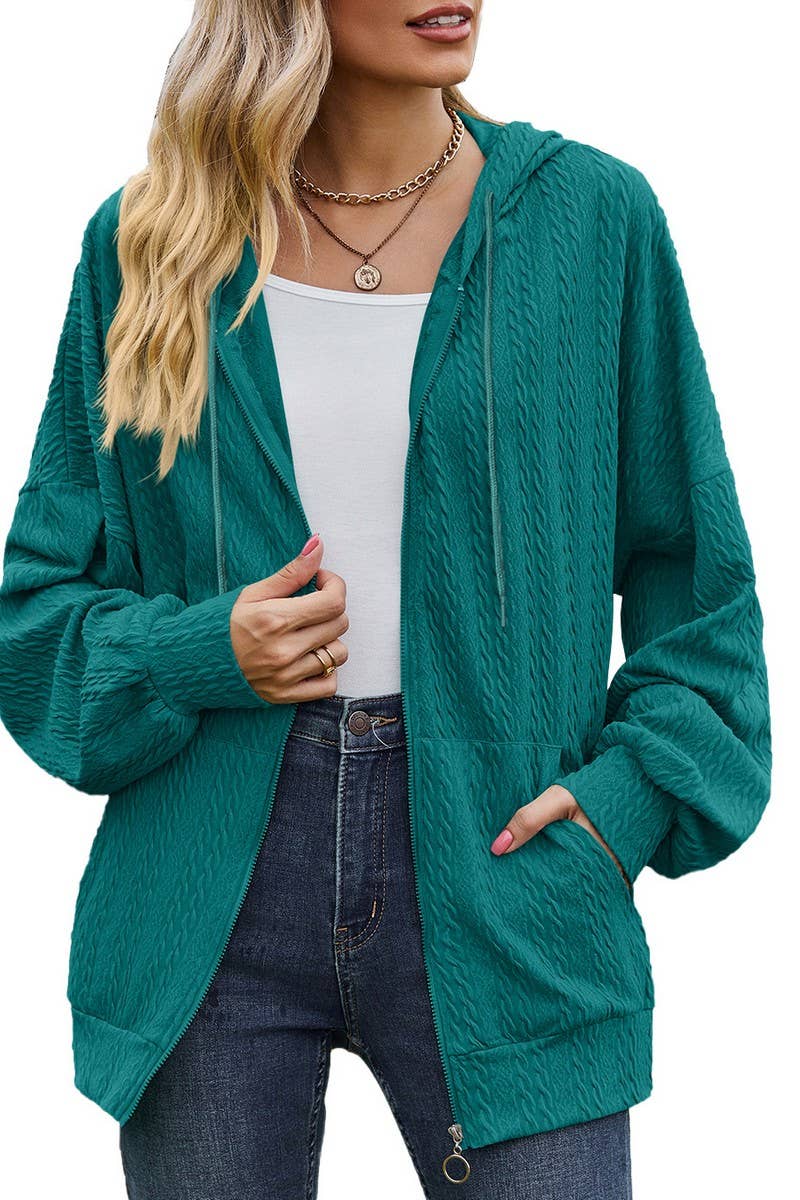CWOHOL0476_ Casual Zip-Up Open Front Hoodie Cardigan Top