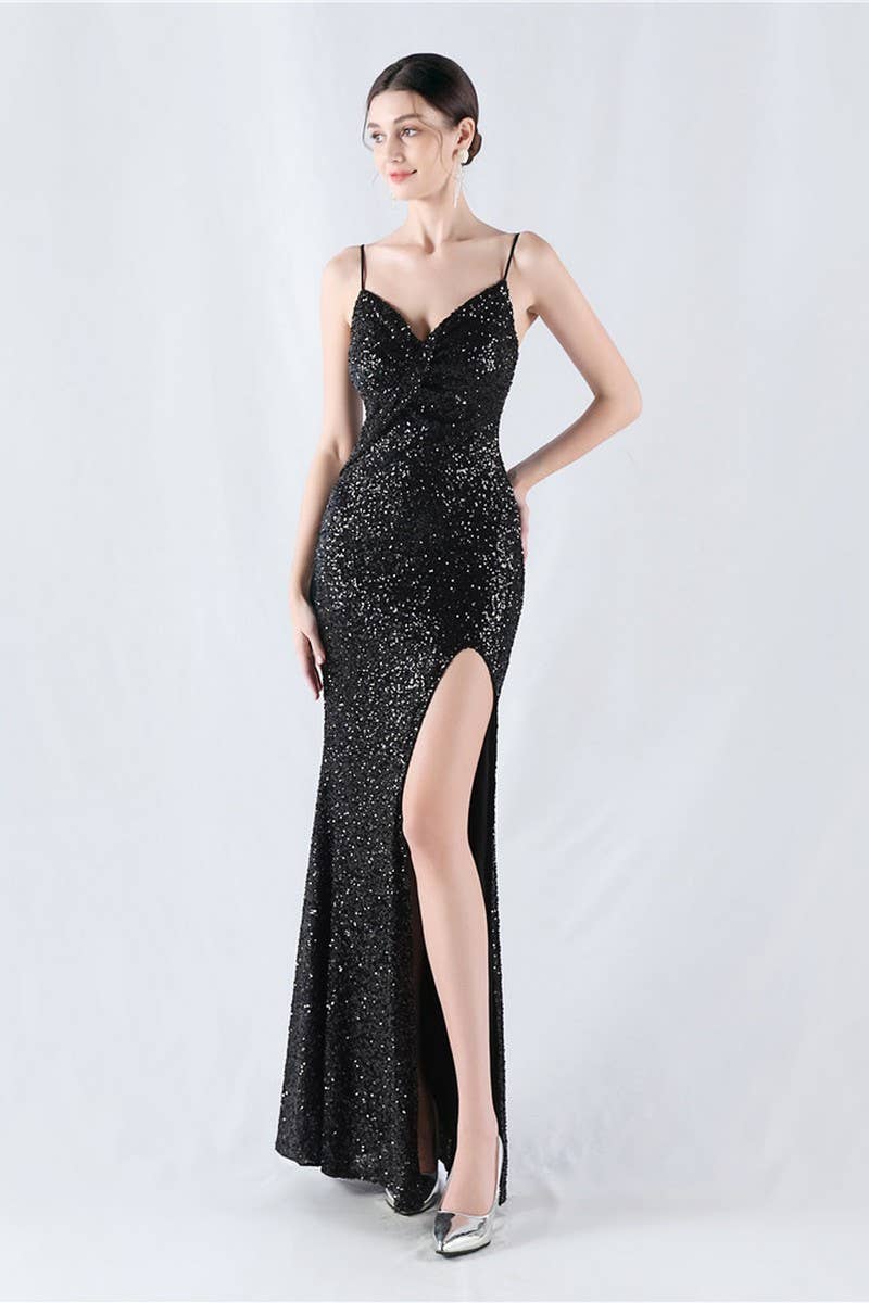 CWDMD4825_ELEGANT SEXY HIGH-SLIT SLING EVENING DRESS