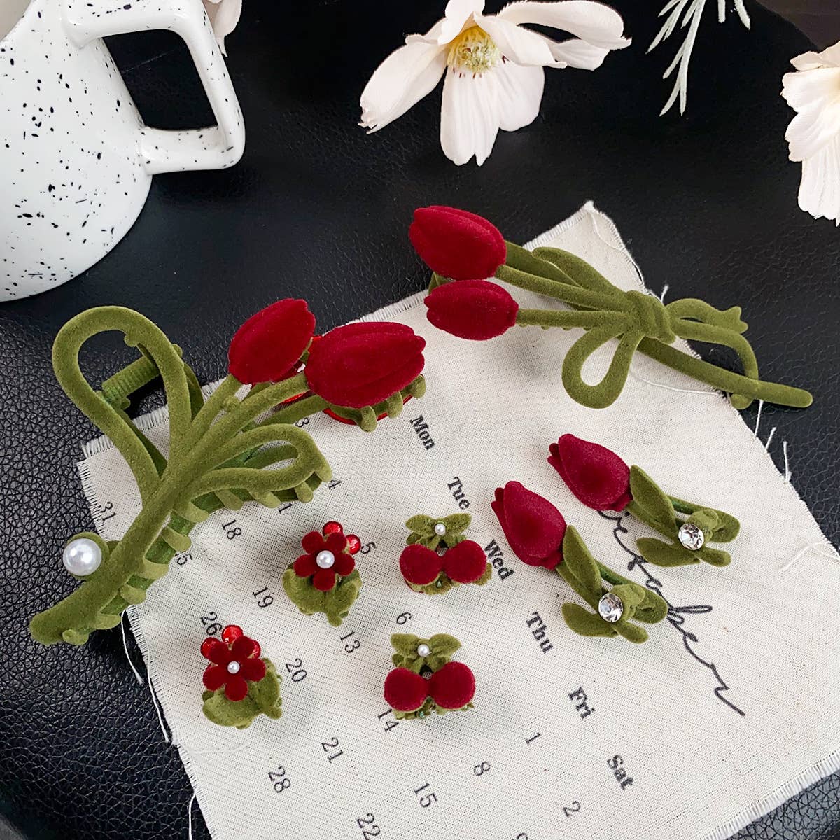 Alloy flocking tulip hairpin flower grab clip