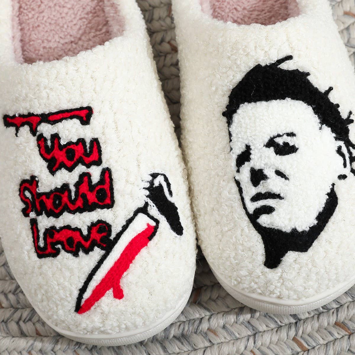 HALLOWEEN HORROR EMBROIDERED COTTON SLIPPERS