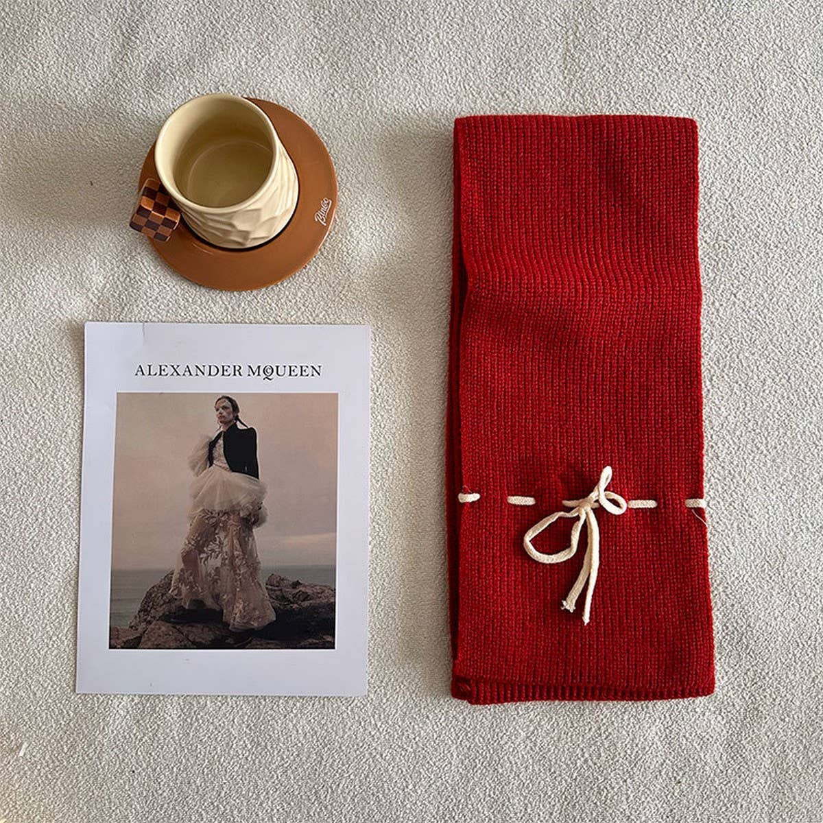 Bowknot woolen knitted solid color narrow scarf_CWASC2324