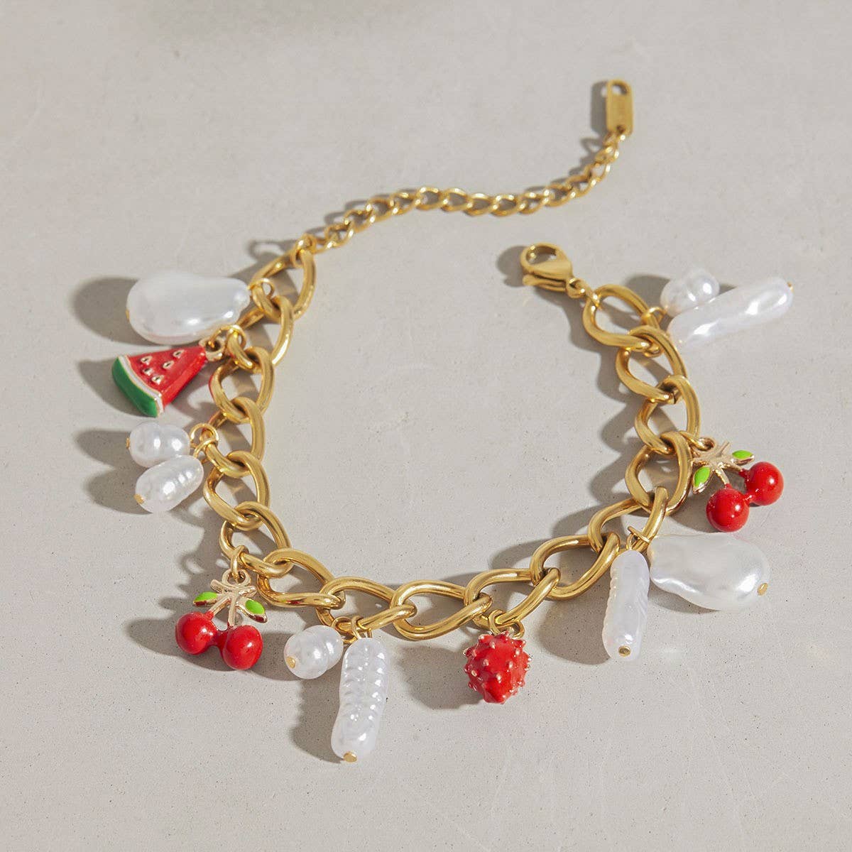 18K Gold Pearl Enamel Bracelet, Stainless Steel_CWAJE4845