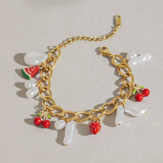 18K Gold Pearl Enamel Bracelet, Stainless Steel_CWAJE4845