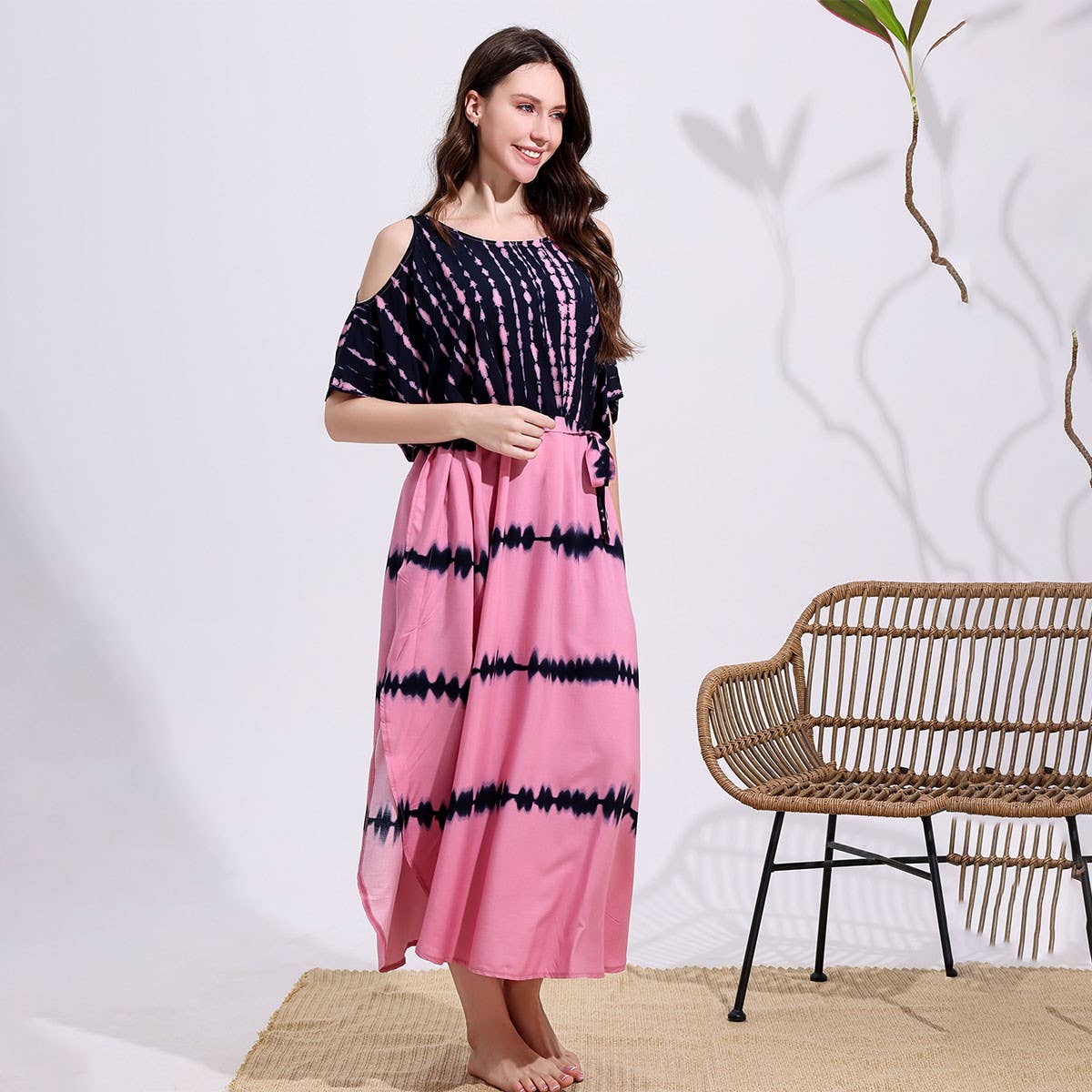 Rayon Tie-Dye Off Shoulder Beach Cover-Up_CWMM6152