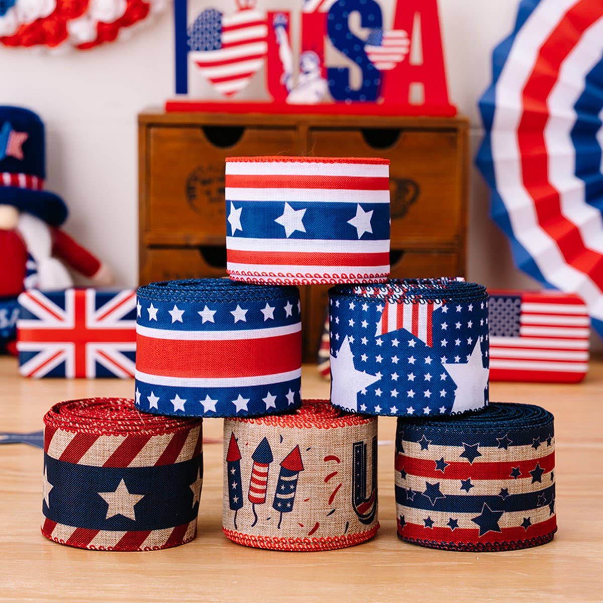 CWMM10223_USA FLAG RIBBON RED WHITE BLUE  PARTY DECOR