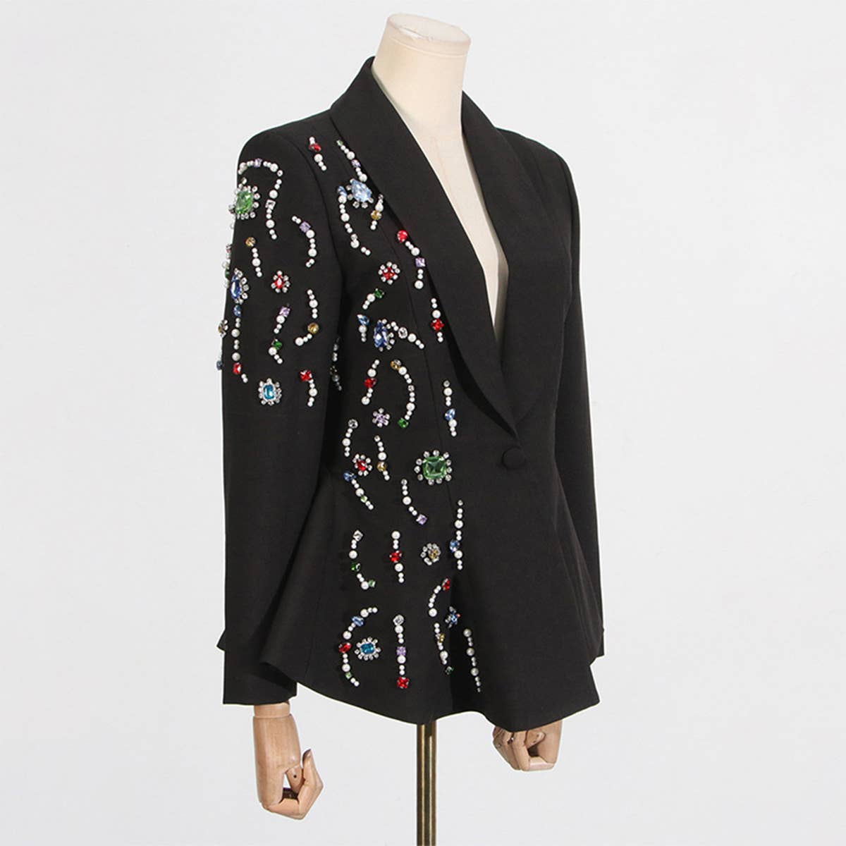 Slim Fit Rhinestone Blazer with Notched Collar_CWOCO1249