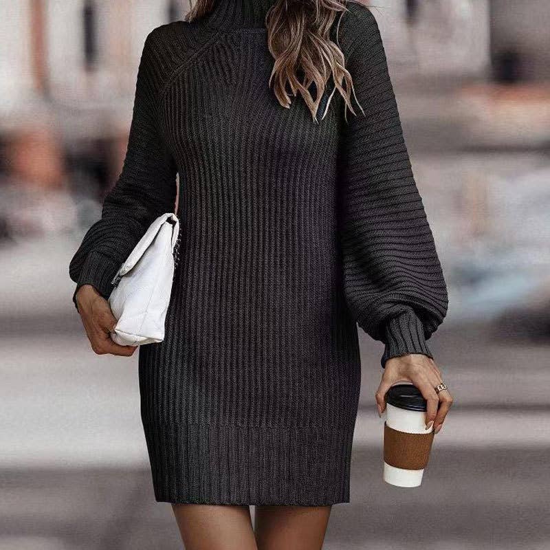 TURTLENECK SWEATER WOMEN LONG-SLEEVED KNIT DRESS