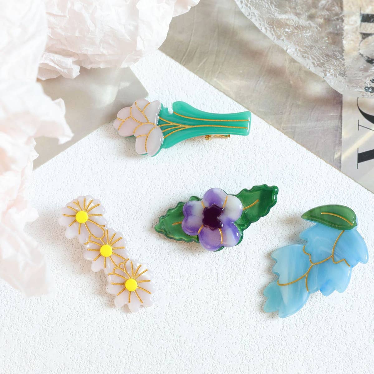 CWAHA4510_SMALL FRESH TULIP DAISY FOREST HAIR CLIP