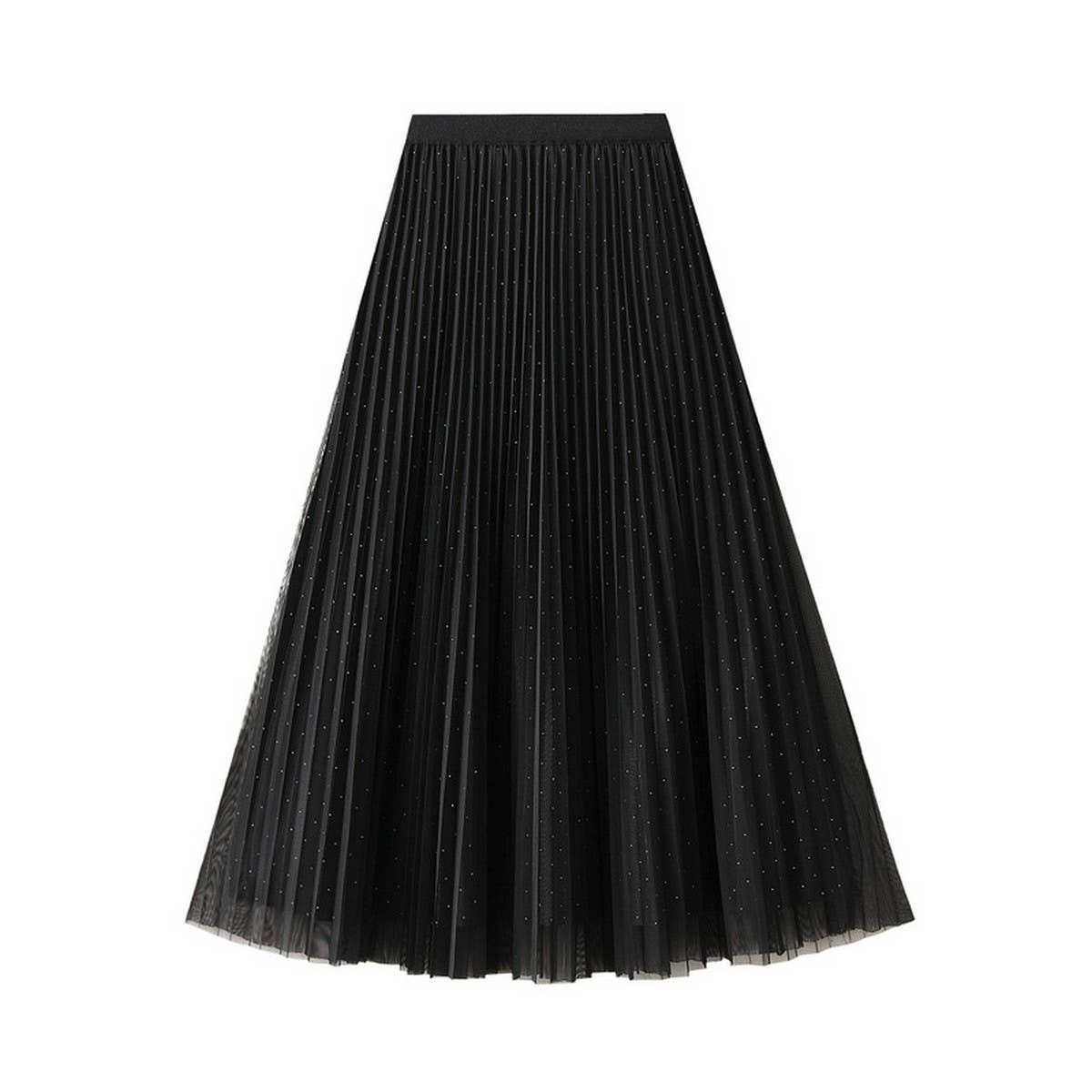 REVERSIBLE RHINESTONE HIGH-END MESH PLEATED SKIRT