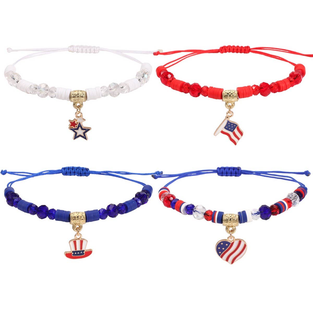 CWAJE05715_PATRIOTIC USA FLAG RED WHITE BLUE WOVEN BRACELET
