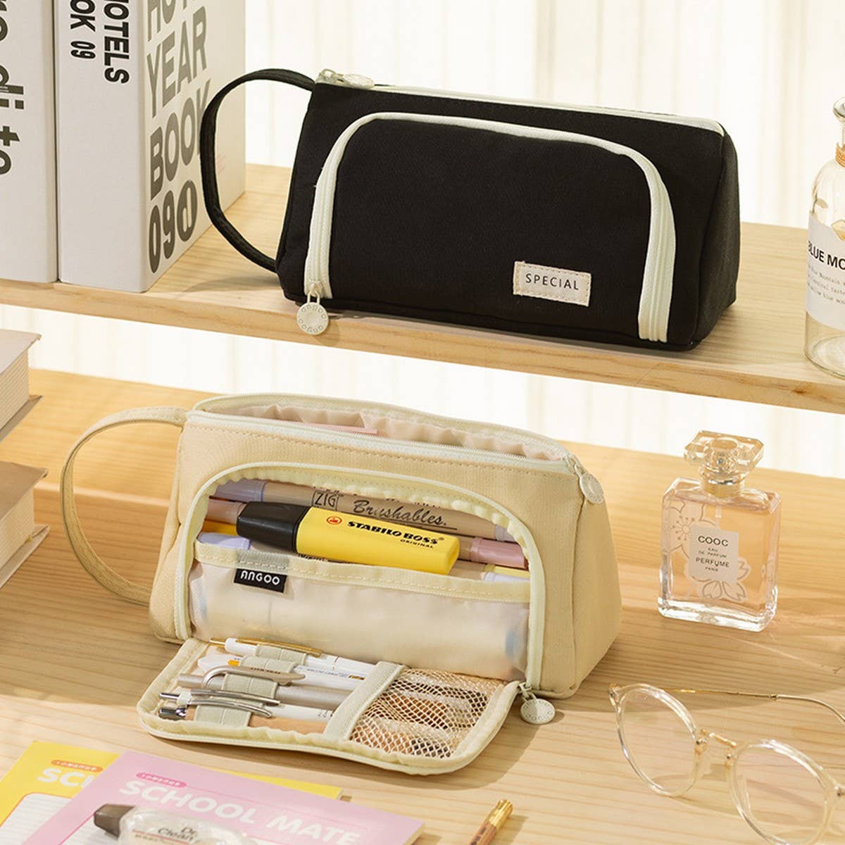 HIGH-VALUE CANVAS WINDOW PENCIL CASE