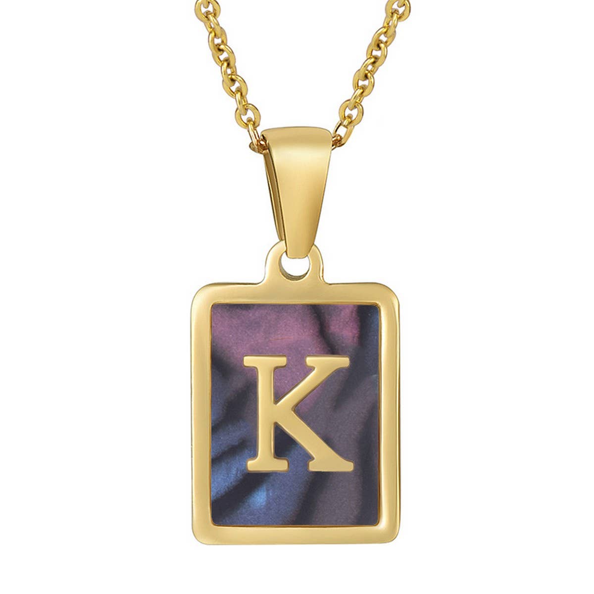 CWAJE1930_Square Stainless Steel Color Shell Letter Necklace