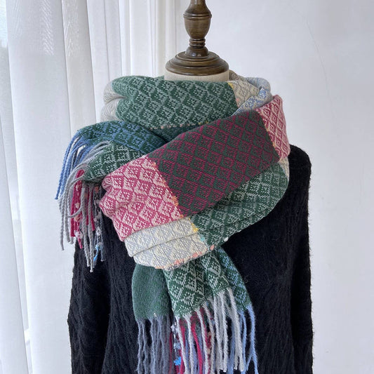 Plaid Faux Cashmere Scarf - Winter Tassel Wrap_CWASC1466