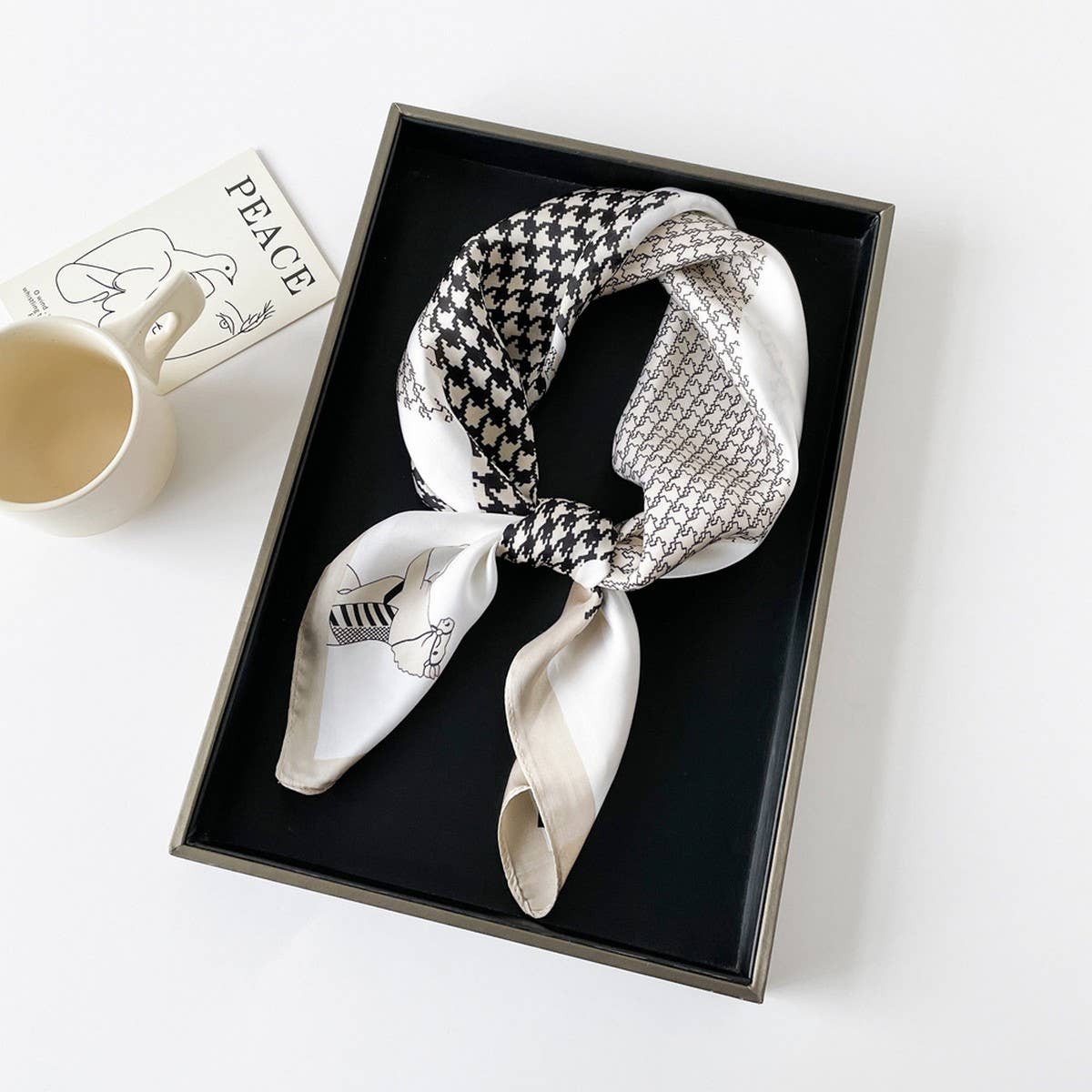 Letter Print Satin Square Scarf for Women