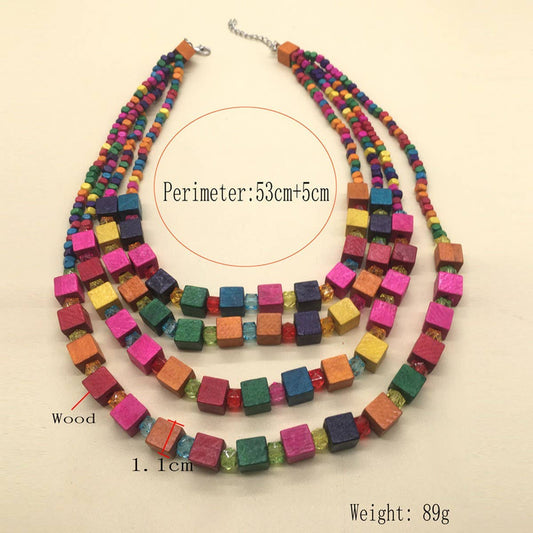 WOODEN BEADS MULTI-LAYERED COLORFUL NECKLACE_CWMM4964