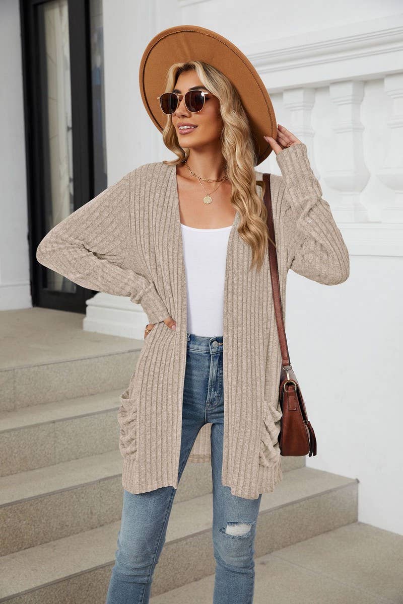 CWOCAL1881_SOLID COLOR POCKET LONG SLEEVE KNIT CARDIGAN
