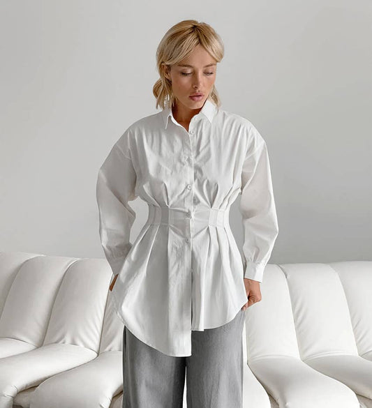 French Chic Waist-Tied Long Sleeve Shirt