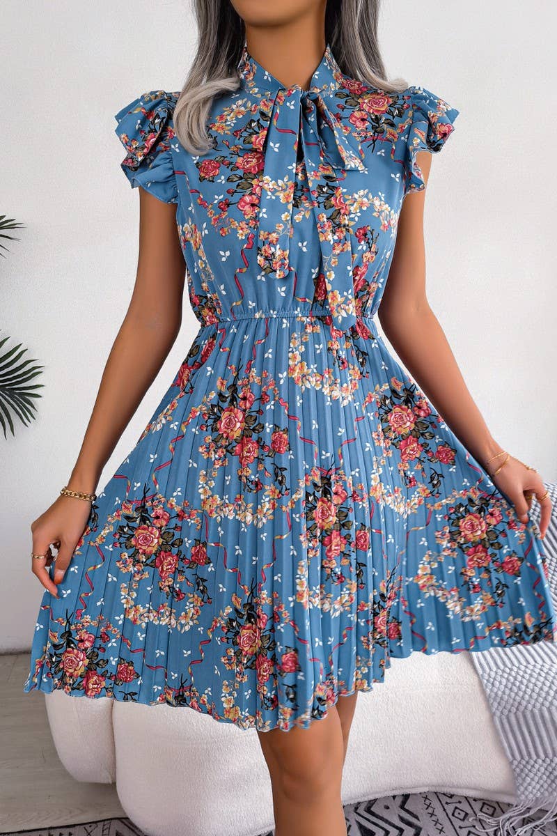 TEMPERAMENT FLOWER LACE BIG SWING PLEATED DRESS_CWDSD2527