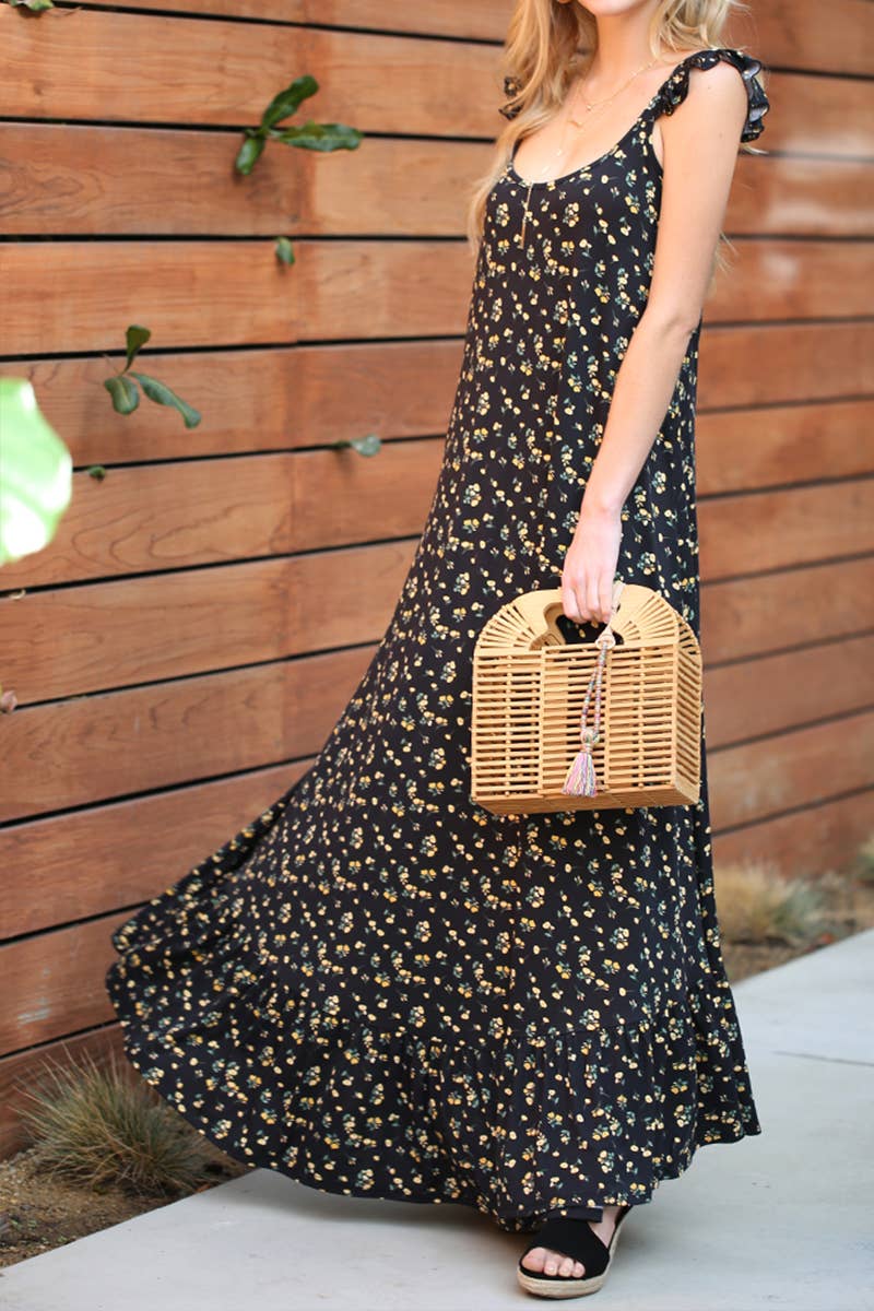 CWDMD542_MAXI RUFFLE DETAILED SLEEVELESS DRESS