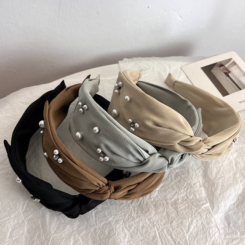 PEARL RHINESTONE KNOT WIDE HEAD BAND FOR WOMEN_CWAHA0622